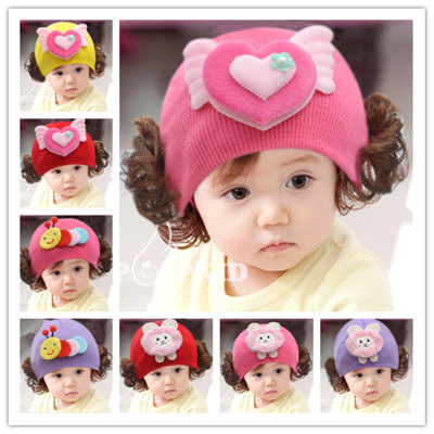 Korean version autumn and winter baby hat hat love cat beautiful sheep wig hat girl pullover hat baby hat