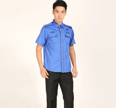 Storage service: cotton dark blue shirt, short sleeve, breathable and comfortable working clothes, overalls, security guard, property management uniform suit, male