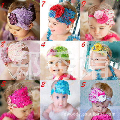Hot style European and American children dovetail with feather head ornaments baby flower hair ornaments sequins girl dovetail with wholesale manufacturers