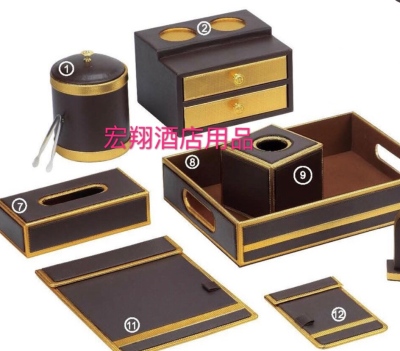 Hongxiang five-star hotel guest room leather customized note clip this shoe basket tray hotel club restaurant supplies