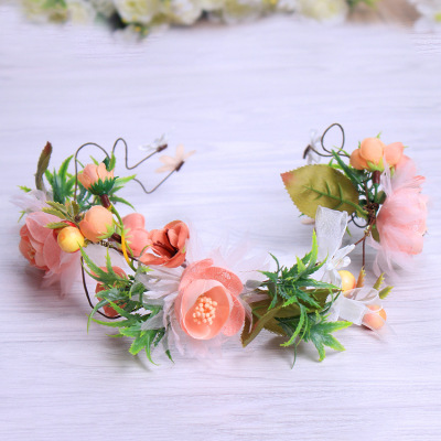 Heart rhyme manufacturers direct sales of Europe and the United States pink flower garland handmade production of fabric headwear bride wedding style headwear