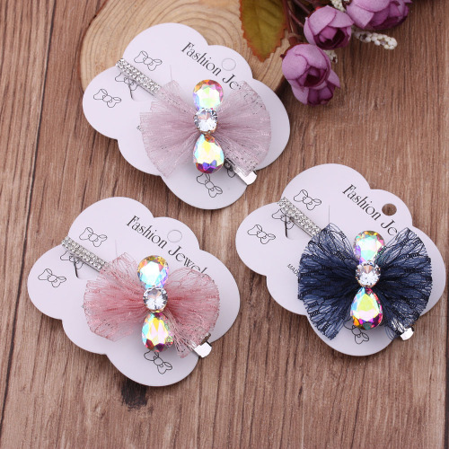 10 Yuan Store Jewelry Dongdaemun Luxury Headdress Rhinestone Bow Hairpin Female Adult Hair Accessories side Clip Duckbill Clip