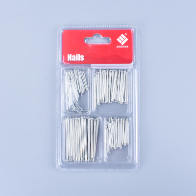 Small hardware fastener double bubble shell package galvanized headless nail set for daily fixing