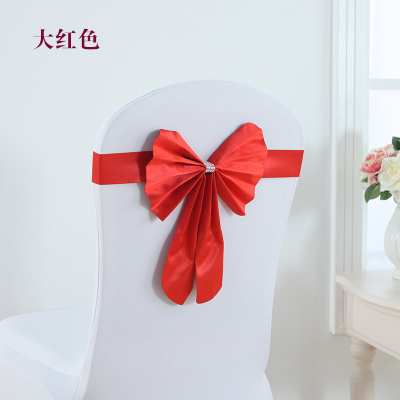 Promotion red blue PVC bow-knot free elastic chair cover chair back flower wedding decoration