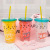 Watermelon Summer Ice Glass Plastic Cup Couple Internet Celebrity Ins Cup with Straw Ice Cup in Stock