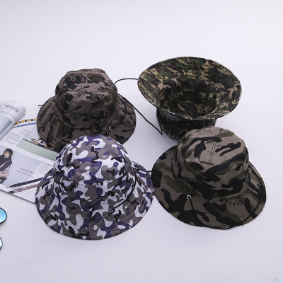 Hat Camouflage Flat-Top Cap Men Women Mountaineering Outdoor Sun Hat Sun-Proof Bucket Hat Military Training Jungle Hat Factory Direct Sales