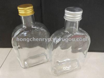 Manufacturers direct sales 2019 new 350ml flat bottle glass bottle aluminum cap gold, black, silver aluminum cap