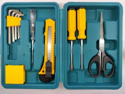 Hardware tools set screwdriver scissors art knife meter tape measure
