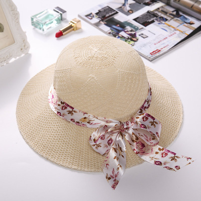 New Raffia Knitted Straw Hat Spring/Summer Female CAP Beach Hat Sun-Proof Sun Hat Outdoor Tourist Hat