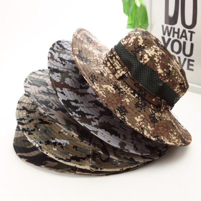 Camouflage Bucket Hat Bucket Hat Outdoor Fishing Cap Sun Hat Alpine Cap Summer Sun Hat Flat-Top Cap Men's Wholesale Factory