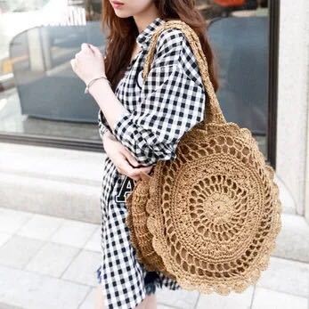 New Korean Style Fashion Paper String Crochet Big Flower Straw Bag Beach Bag Woven Bag Hollow Artistic Small