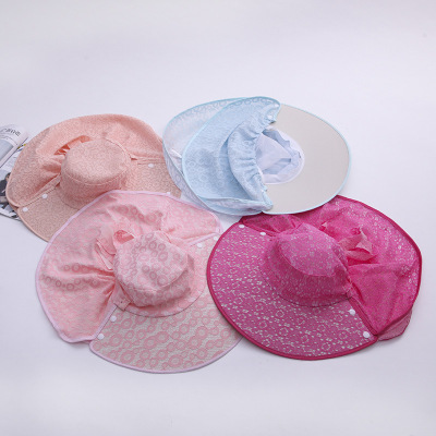 Bucket Hat Straw Hat Lace Sun Hat Outdoor UV-Proof Tram Face Cover Sun Hat Removable Hat Factory