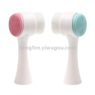 Soft hair standing double face 3D wash brush silica gel facial cleanser to remove blackheads manual deep cleaning makeup