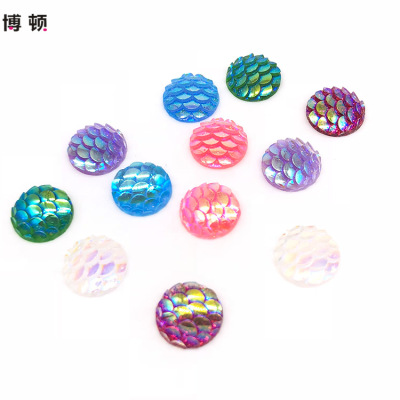 Flat bottom drill resin fish scale round patch plated color laser AB color manual drill pendant diy material