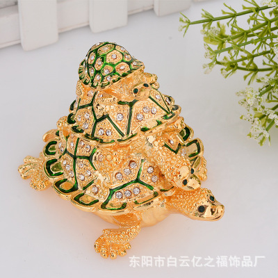 High-End Gift Three-Layer Golden Turtle Geomancy Decoration Three-Generation Turtle Golden Turtle Painted Golden Turtle Enamel Turtle