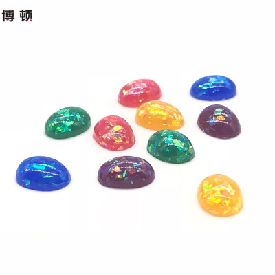 Manufacturers wholesale customized resin Australia gem artificial synthesis opal denier ring surface 6*8 ear nail accessories DIY materials