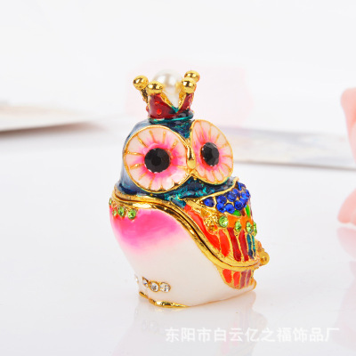 Korean Craft Gift Metal Painted Jewelry Box Crown Owl Exquisite Creative Gifts