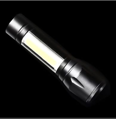 Pocket LED outdoor flashlight with internal battery aluminum flashlight with side COB