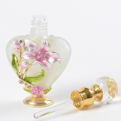 Handmade Enamel Perfume Bottle Vintage Perfume Bottle Glass Perfume Bottle Essence Bottle Factory Direct Sales Heart-Shaped Enamel