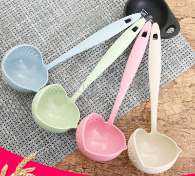 Kitchen wheat j straw spoon slotting spoon two in one environmental protection tableware hot pot dual purpose spoon