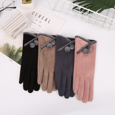 Foreign trade export suede lady with fur ball gloves can be customized sample