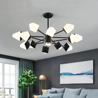 With LED two-color light source chandelier living room lamp bedroom light dining chandelier simple postmodern iron art wide zinc
