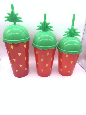 213 Juice Cup Strawberry Watermelon Cup with Straw Smiling Face Cup Plastic Sippy Cup Cup with Straw Printing Plastic Cup
