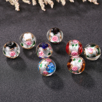 Jinsha silver foil inlaid glass beads Japanese hand-painted glass beads DIY bracelet necklace accessories wholesale