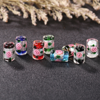 Silver foil inlaid glass bead cylinder Japanese hand-painted glass round bucket beads DIY bracelet necklace accessories wholesale