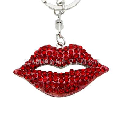 European and American fashion hot new creative sexy red lips diamond key ring bag with metal pendant gifts