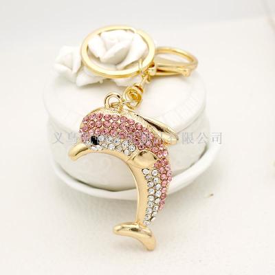 Crystal Dolphin Fashion Rhinestone Keychain Crystal Spot Drill Cars and Bags Pendant Alloy Accessories Creative Pendant
