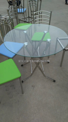 Glass Folding Table, Electroplating Square round Table Dining Table and Chair, Fashionable and Elegant