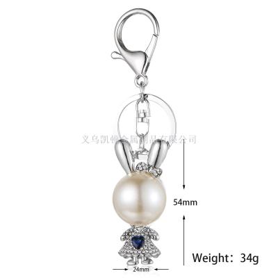 New pearl rabbit diamond key chain creative ladies bag pendant cute cartoon animal car key chain