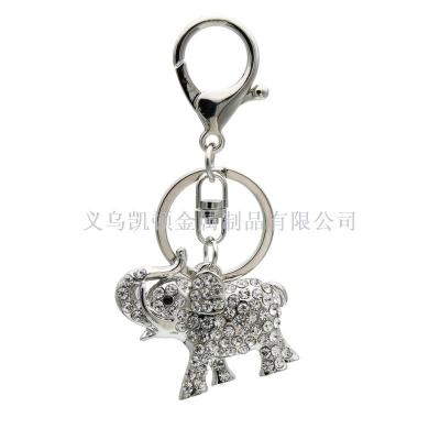 Factory Direct Sales Fashion Creative Metal Rhinestone Elephant Keychain Car Hanger Personality Bag Ornaments Lucky Elephant