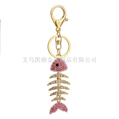 Factory Direct Sales New Product Cute with Diamonds Smart Fishbone Keychain Fashion Bag Bag Charm Customized Gift Key Chain