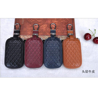 Head layer leather car remote control bao ling grid car key case protective cover universal leather remote control bag