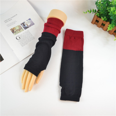 Autumn and Winter New Half Finger Gloves Men and Women Warm Korean Style Two Colors Long Patchwork Knitted Thin Oversleeves Factory Wholesale