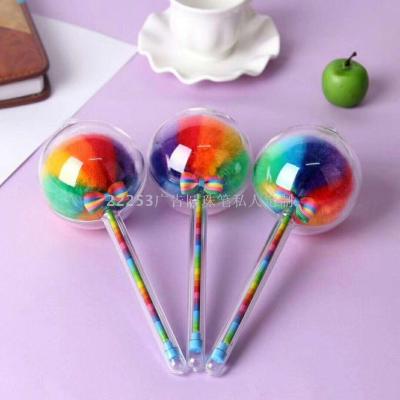 Manufacturer wholesale rainbow plush ball pen, ball pen pen can be customized