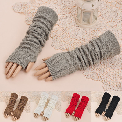 Autumn and Winter Women's Korean-Style Eight-Character Twist Long Gloves Wool Arm Sleeve Knitted Warm Arm Sleeve Factory Direct Sales