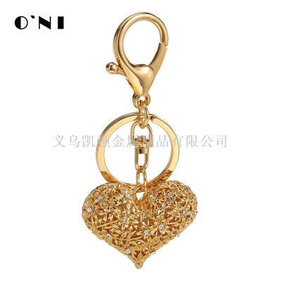 Hollow out love metal car key ring pendant key ring ring peach heart silver palace bell couple DIY gift