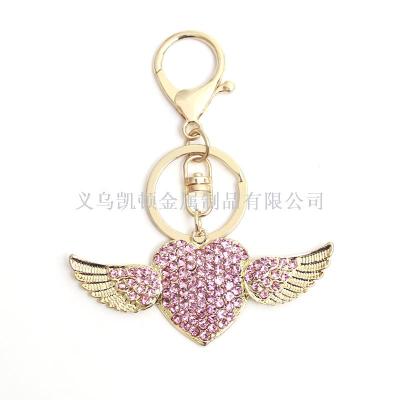 Korean New Pearl Rhinestone Key Chain Metal Heart-Shaped Key Chain Factory in Stock Bag Ornament Gifts