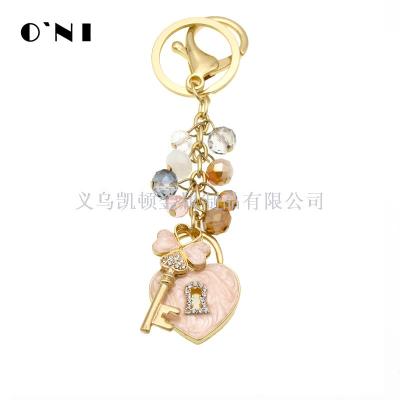 Factory Direct Sales Creative Heart-Shape Lock Rhinestone Metal Car Key Ring Handbag Pendant Customizable Key Chain Accessories