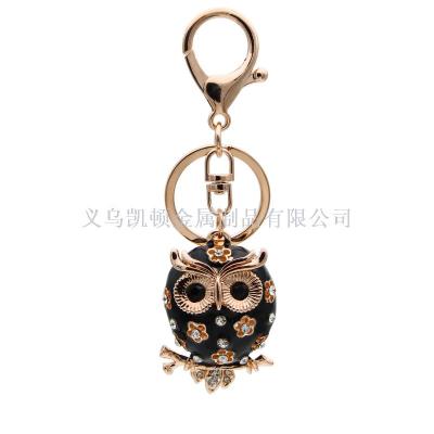 Korean Style Fashion Diamond-Embedded Big Eyes Owl Rhinestone Bag Small Pendant Car Lovely Key Buckle Factory Direct Sales
