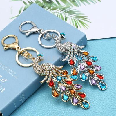 Factory Direct Sales New Custom Rhinestone Peacock Keychain Japanese and Korean Bags Car Pendant Diamond Key Chain