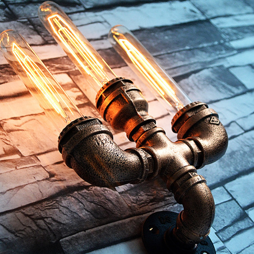 foreign trade exclusive for wrought iron handmade retro water pipe lamp creative home metal wall light decorative lamps tube lamp special price