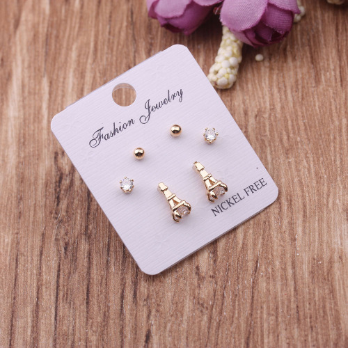 Korean Style Women‘s Simple Temperament Student Earrings Pierced Ears Mini Cute Small Ear Bone Stud Rose Gold Combination Small Ear Studs