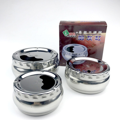 Hz64 Household Stainless Steel Ash Tray Rotating Windproof with Lid Creative Ashtray Premium Gifts Customization