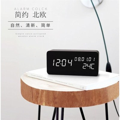 Retro wood alarm clock creative mute student LED luminous electronic clock fashion wood clock living room bedside clock