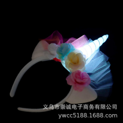 0203 Led Luminous Unicorn Headband Children's Mesh Unicorn Flower Headband Unicorn Party Headband