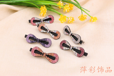 Fashion hair clip set with diamond duck bill edge clip with fringe bow hair clip